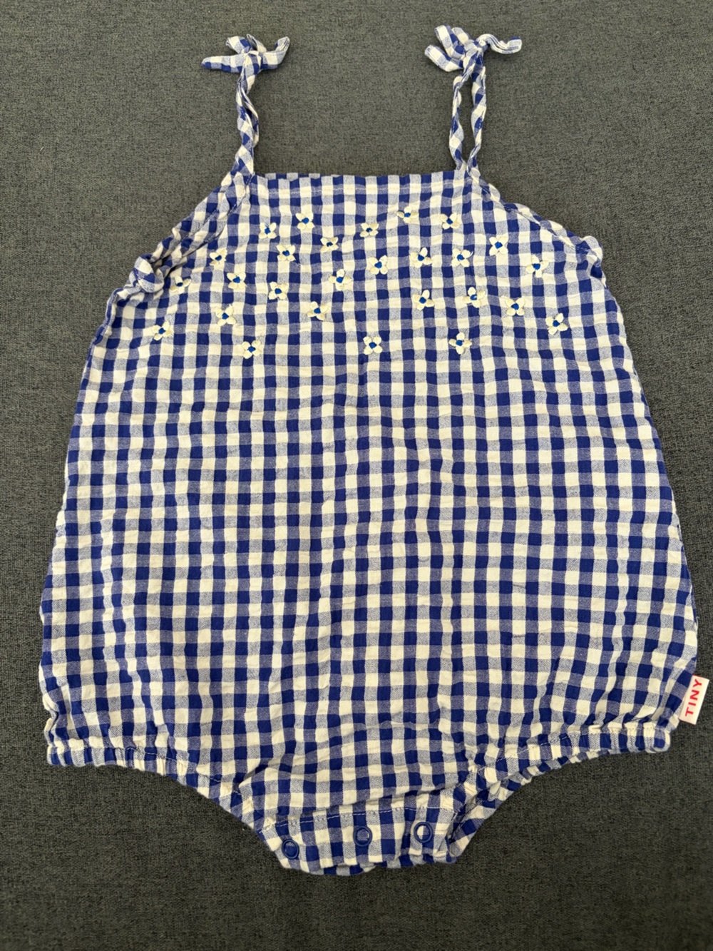 Tinycottons Blue & White Gingham Tie-Shoulder Baby One-Piece